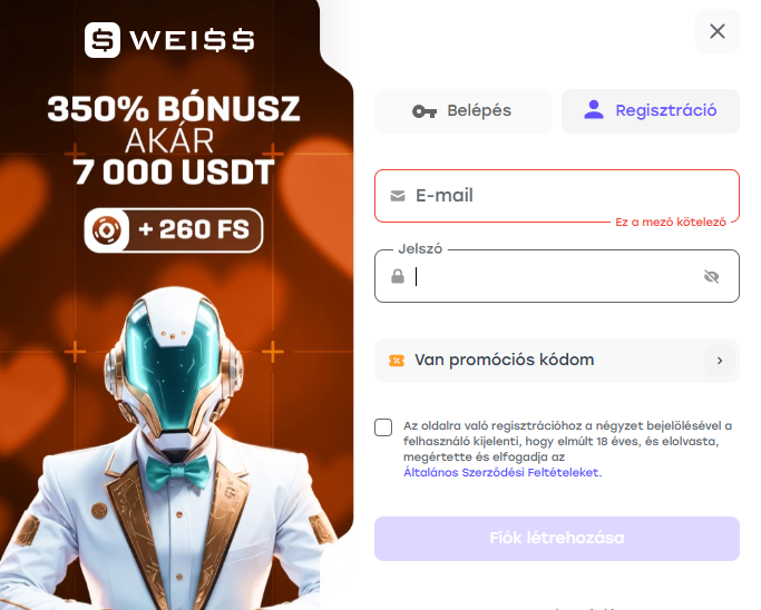 Regisztráció és bejelentkezés az Weiss kaszinóba